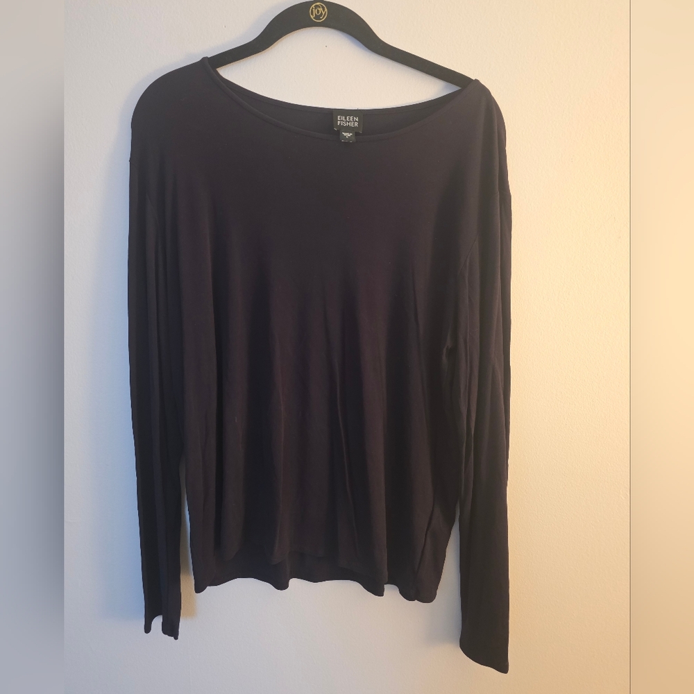 Eileen Fisher Black Silk Long Sleeve Top-Large